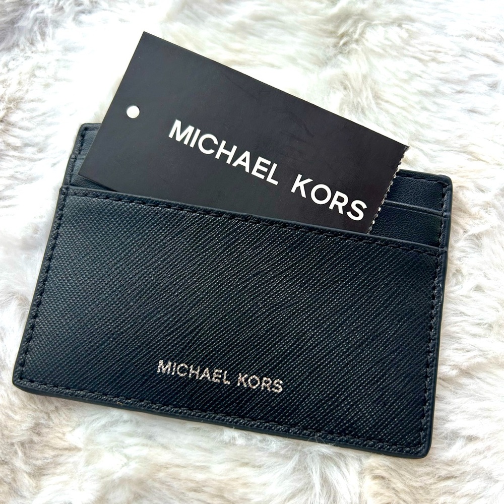 NWT MK unisex leather card wallet black